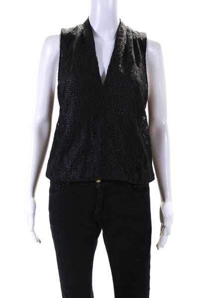 Ramy Brook Womens Lace V-Neck Sleeveless Banded Waist Blouse Top Black Size M