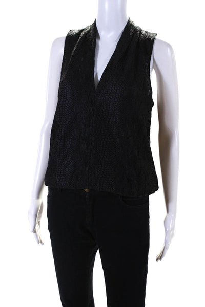 Ramy Brook Womens Lace V-Neck Sleeveless Banded Waist Blouse Top Black Size M