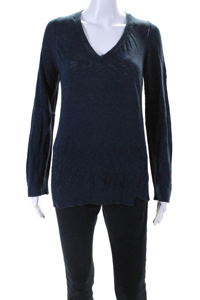 Zadig & Voltaire Womens Cotton Jersey Knit V-Neck Tee T-Shirt Navy Blue Size XS