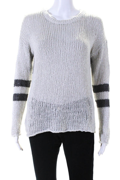 360 Sweater Womens Silk Knit Crew Neck Striped Long Sleeve Sweater Gray Size XS