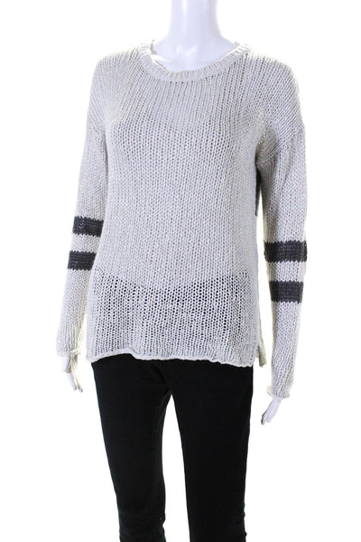 360 Sweater Womens Silk Knit Crew Neck Striped Long Sleeve Sweater Gray Size XS