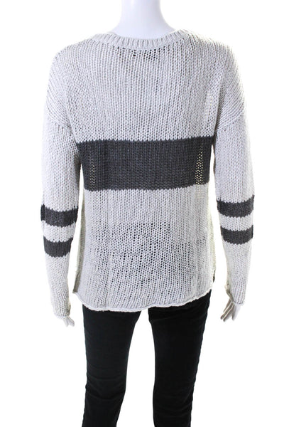 360 Sweater Womens Silk Knit Crew Neck Striped Long Sleeve Sweater Gray Size XS