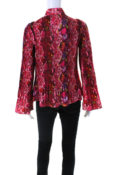 Derek Lam 10 Crosby Womens Floral Printed Pleated Collared Blouse Top Red Size 0