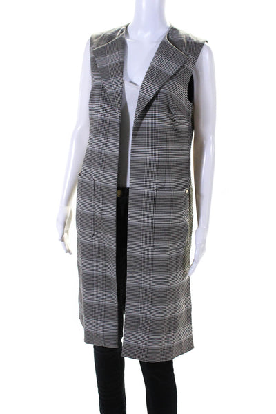 Calvin Klein Womens Sleeveless Open Front Long Glen Plaid Jacket Gray Size 4