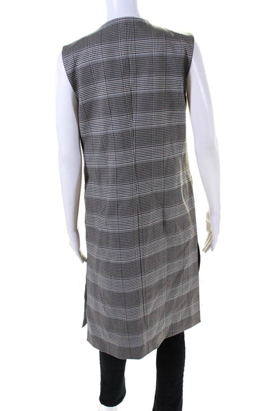 Calvin Klein Womens Sleeveless Open Front Long Glen Plaid Jacket Gray Size 4