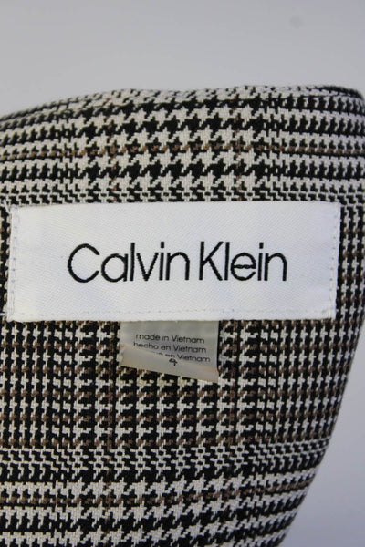 Calvin Klein Womens Sleeveless Open Front Long Glen Plaid Jacket Gray Size 4