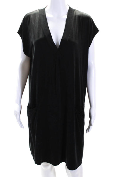 Dolan Womens V Neck Sleeveless Midi Shift Dress Black Size L