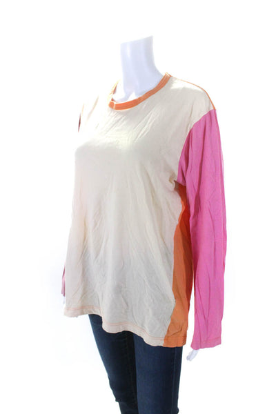 Comme Des Garcons Womens Long Sleeve Color Block Tee Shirt Pink Orange Large