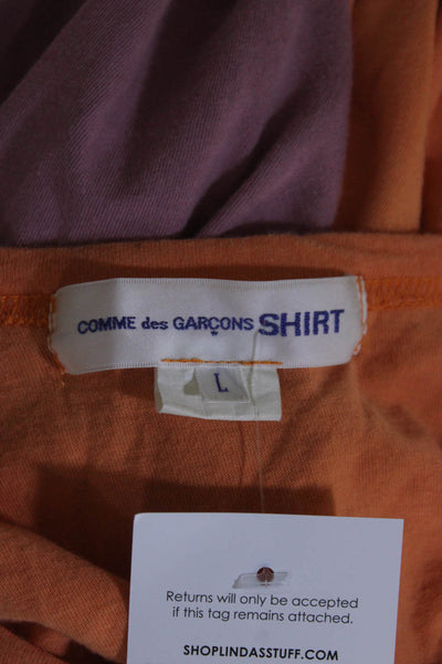 Comme Des Garcons Womens Long Sleeve Color Block Tee Shirt Pink Orange Large