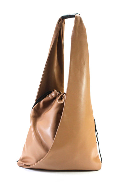 MM6 Maison Margiela Womens Faux Leather Triangle Hobo Shoulder Bag Handbag Tan