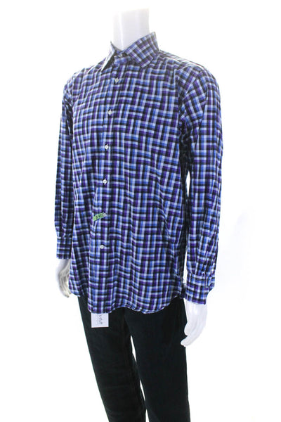 Etro Mens Plaid Button Down Dress Shirt Multi Colored Cotton Size EUR 40