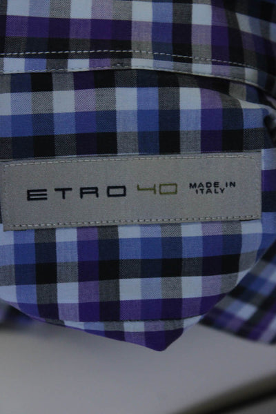 Etro Mens Plaid Button Down Dress Shirt Multi Colored Cotton Size EUR 40