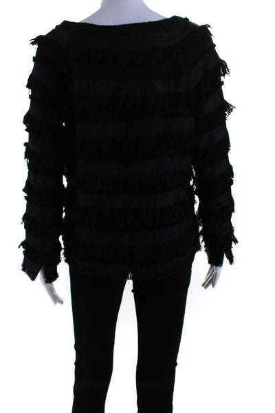 Elizabeth and James Women's Round Neck Long Sleeves Fringe Jacket Black Size M