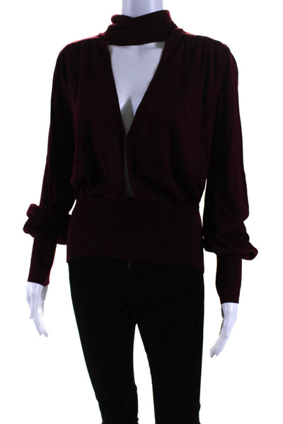 Sheri Bodell Women's V-Neck Long Sleeves Ribbed Hem Sweater Burgundy Size L