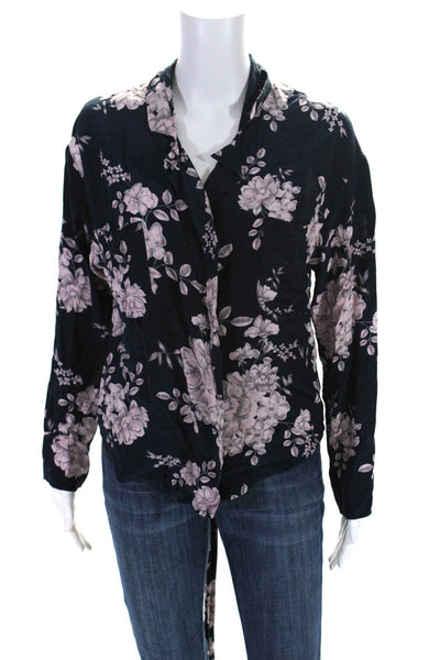 Marissa Webb Collective Womens Navy Floral Wrap Top Blue Size 4 14618695