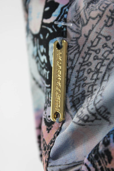 Rebecca Minkoff Womens Silk Paisley Print Button Up Peplum Blouse Blue Size 0