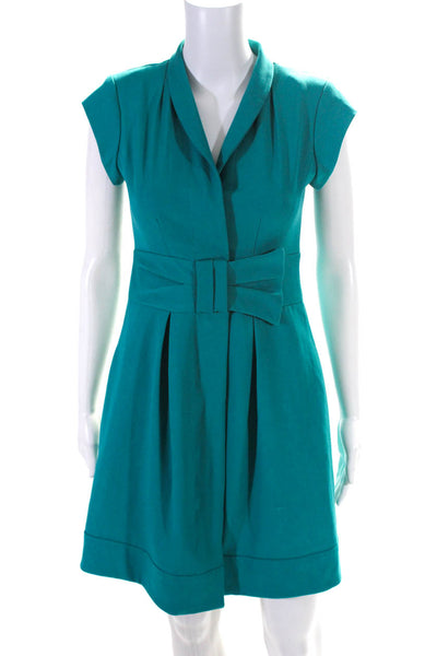 Nanette Lepore Womens Collared Cap Sleeve Bow Front A-Line Dress Teal Size 0