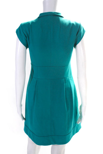 Nanette Lepore Womens Collared Cap Sleeve Bow Front A-Line Dress Teal Size 0