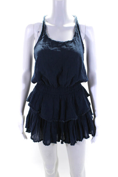 Love Shack Fancy Womens Cotton Gauze Tiered Hem Mini Blouson Dress Blue Size 1