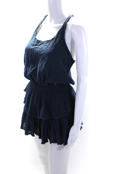 Love Shack Fancy Womens Cotton Gauze Tiered Hem Mini Blouson Dress Blue Size 1