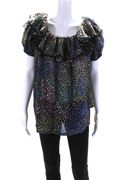 Chloe Womens Cotton Metallic Spotted Off Shoulder Blouse Top Multicolor Size 36