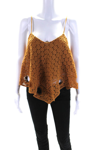 Intermix Womens Cotton Embroidered Print V-Neck Asymmetrical Cami Brown Size S