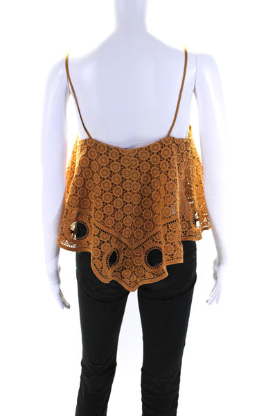 Intermix Womens Cotton Embroidered Print V-Neck Asymmetrical Cami Brown Size S