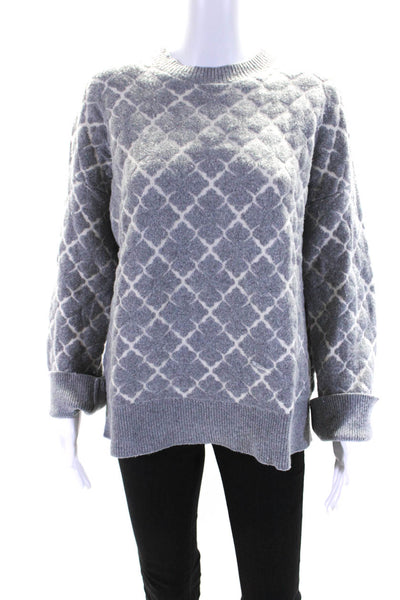 By Malene Birger Womens Wool Knit Geometric Print Crewneck Sweater Gray Size M