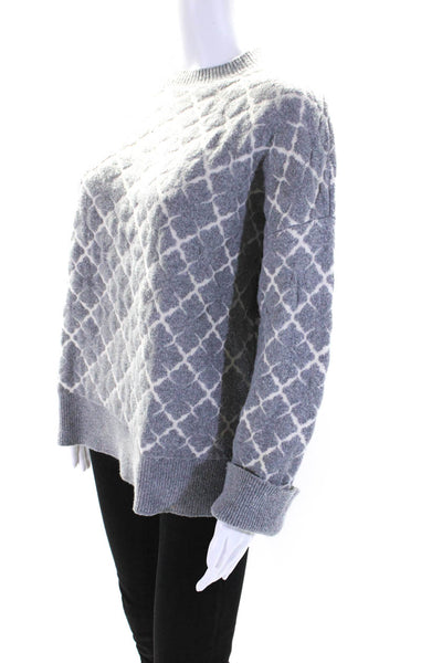 By Malene Birger Womens Wool Knit Geometric Print Crewneck Sweater Gray Size M