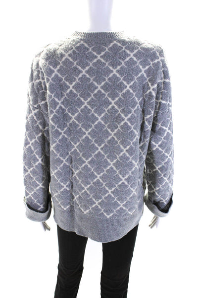 By Malene Birger Womens Wool Knit Geometric Print Crewneck Sweater Gray Size M