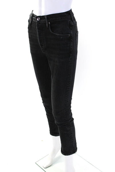 Agolde Womens High Rise Skinny Leg Riley Jeans Black Cotton Size 24