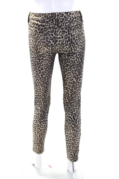 J Brand Womens Animal Glitter Print Button Zip Hem Skinny Pants Brown Size EUR25