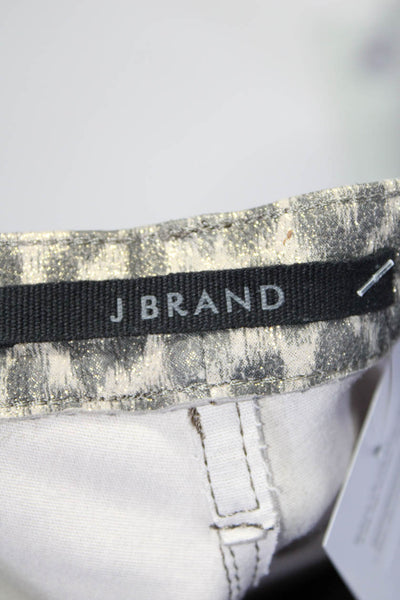 J Brand Womens Animal Glitter Print Button Zip Hem Skinny Pants Brown Size EUR25