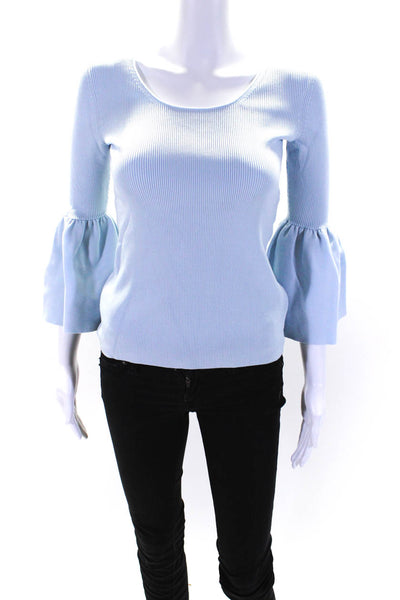 Elizabeth and James Womens Ribbed Scoop Neck Flounce Sleeve Blouse Blue Size S