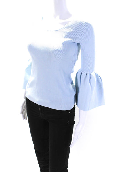 Elizabeth and James Womens Ribbed Scoop Neck Flounce Sleeve Blouse Blue Size S