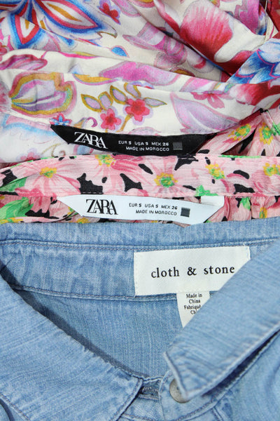 Zara Cloth & Stone Womens Floral Ruffled Buttoned Blouse Tops Pink Size S Lot 3