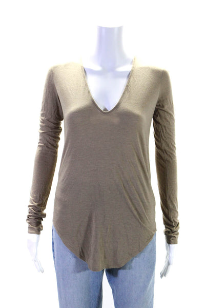 Helmut Lang Womens Jersey Knit V-Neck Long Sleeve Tee T-Shirt Brown Size S