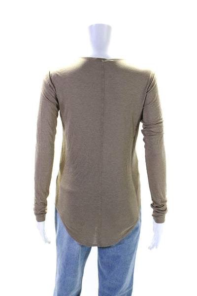 Helmut Lang Womens Jersey Knit V-Neck Long Sleeve Tee T-Shirt Brown Size S