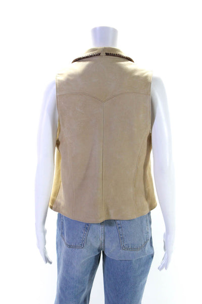 Walter Co. Womens Leather Top Stitched Western Style Vest Beige Size S