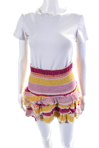 Ramy Brook Womens Cotton Knit Striped Print Tiered Skirt Multicolor Size XS