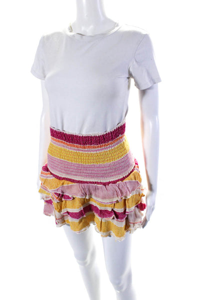 Ramy Brook Womens Cotton Knit Striped Print Tiered Skirt Multicolor Size XS