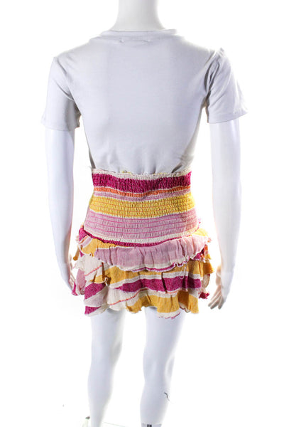 Ramy Brook Womens Cotton Knit Striped Print Tiered Skirt Multicolor Size XS