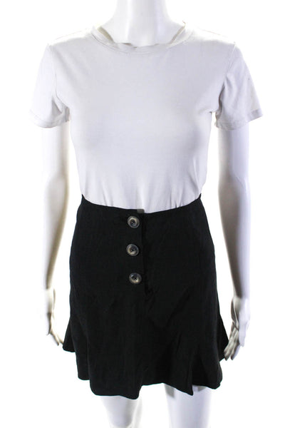 Intermix Womens Button Up Flared Hem Unlined Short A-Line Skirt Black Size 4