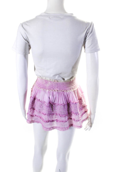 Sunday Womens Cotton Floral Embroidered Ruffled Trim Mini Skirt Pink Size M