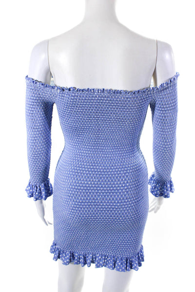 Caroline Constas Womens Spotted Print Long Sleeve Ruffled Mini Dress Blue Size S
