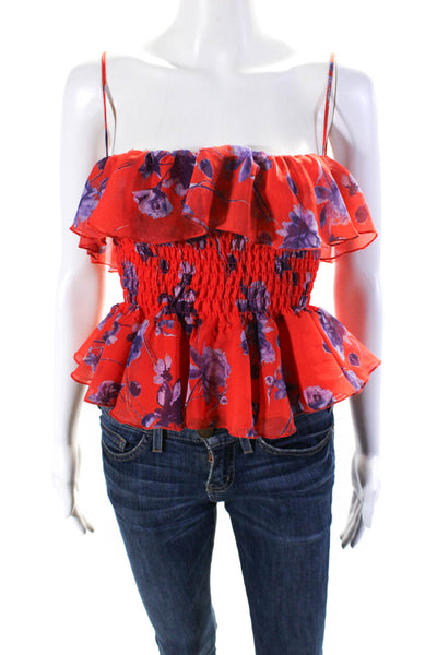 House of Harlow 1960 Womens Chiffon Floral Print Ruffled Camisole Red Size XS