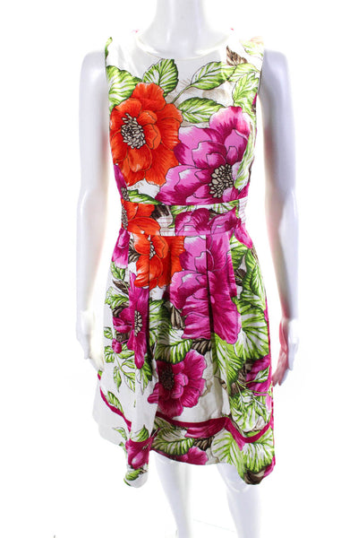 Eliza J Womens Sleeveless Scoop Neck Floral Shift Dress White Multi Size 6