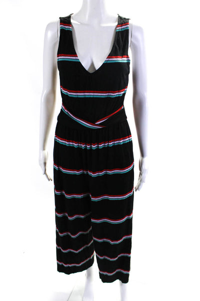 BP. Womens Sleeveless V Neck Wide Leg Striped Knit Jumpsuit Black Size Small