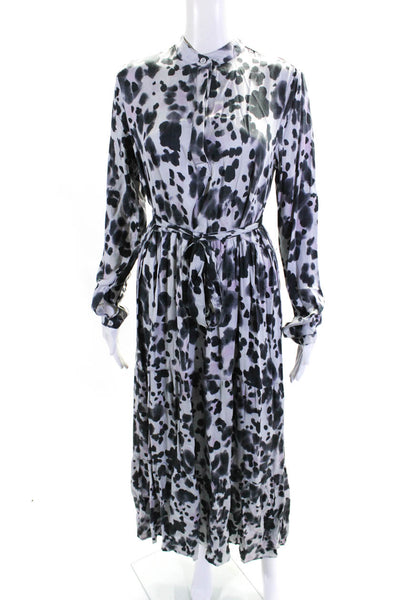 Cloth & Stone Womens Long Sleeve Crew Neck Leopard Midi Dress Gray Size Small