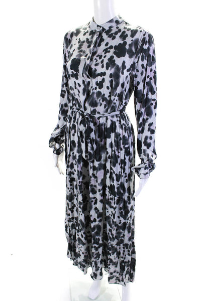 Cloth & Stone Womens Long Sleeve Crew Neck Leopard Midi Dress Gray Size Small